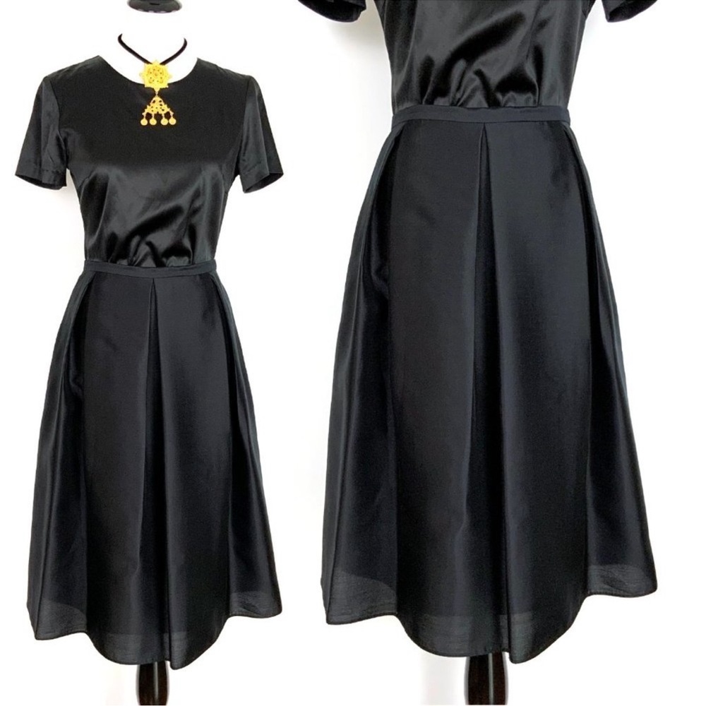 TALBOTS‎ BLACK SILK PLEATED MINIMALIST MIDI SKIRT SIZE 8